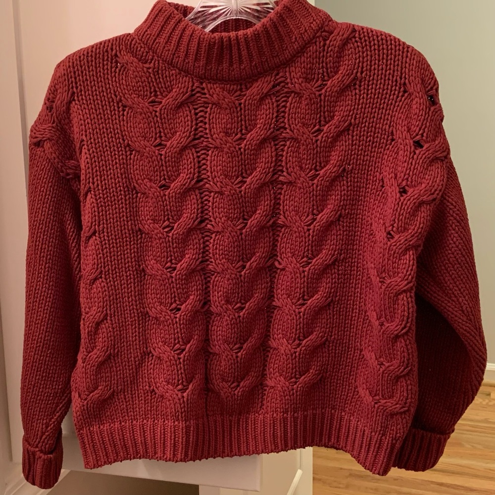 GUC Callahan Cropped Cable-Knit Sweater in Rust / Brick Red